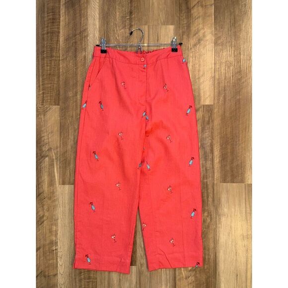 sun moda Pants - Sun Moda Resort Wear Capri Pants Red Coral Orange Embroidered Cocktails Sz Small